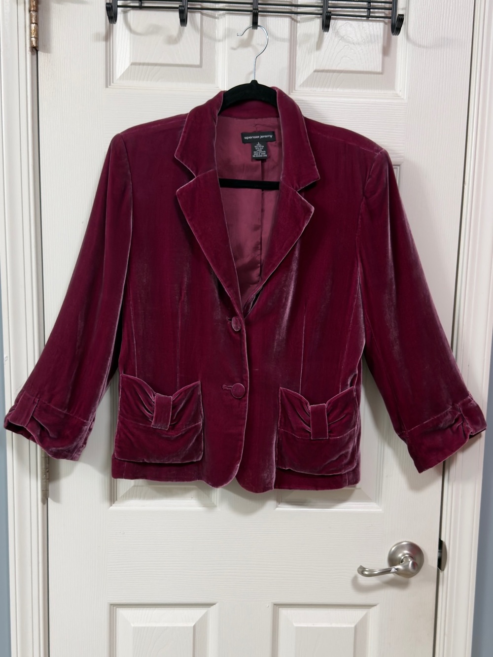 Spenser Jeremy Vintage Silk Blend Velvet Blazer Jacket Burgundy Magenta Size L